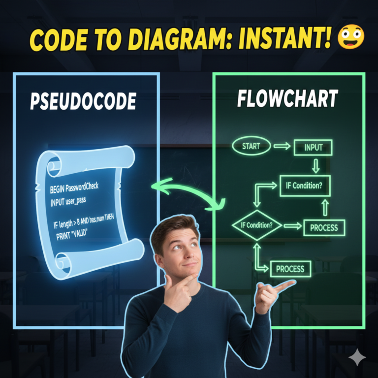 From Text to Graphics: Mastering Pseudocode and Flowchart Conversion